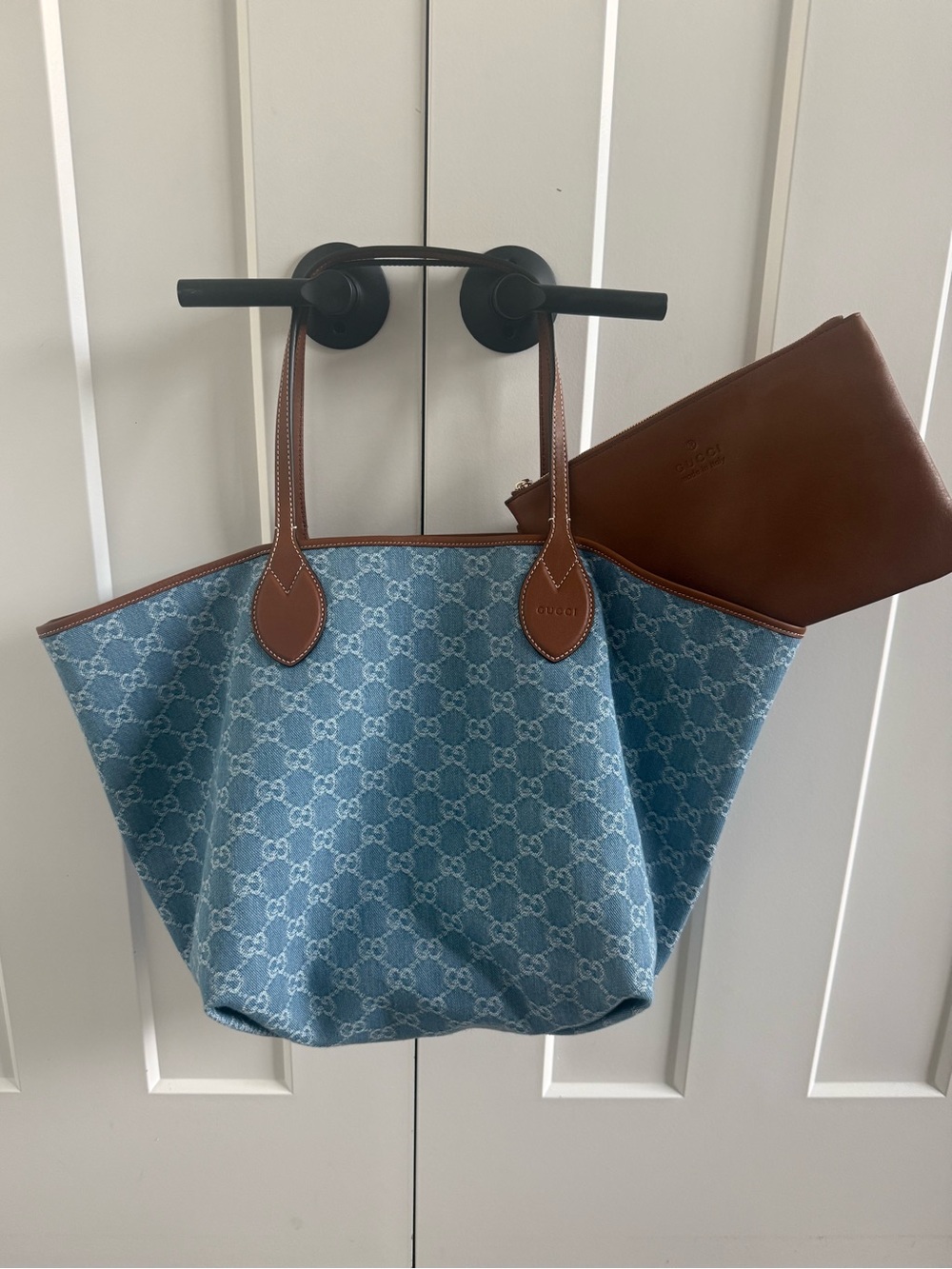 Gucci Totissima Large Blue Denim-Jacquard reversible Trimmed tote bag